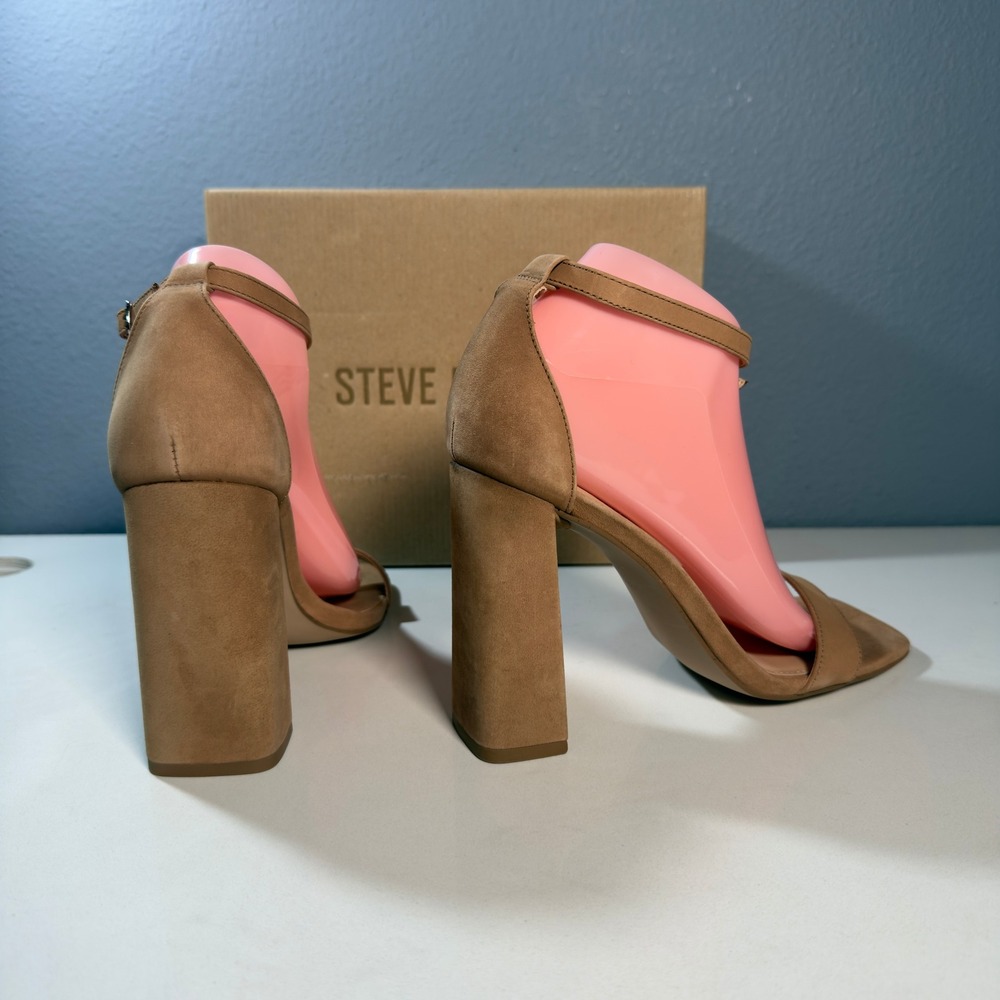 Steve Madden Tiaa Sandals Women 9.5 Camel New Block Heel Square Toe TIAA01S1 - Picture 2 of 12